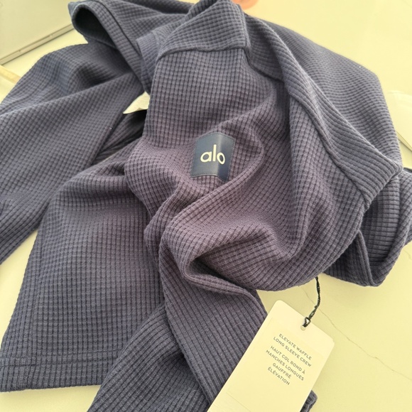 ALO Mens Waffle Long Sleeve Crew Neck Sweater Navy Blue NWT Size 2XL - Picture 5 of 6